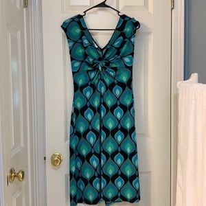 Peacock geometric London Times cap sleeve dress